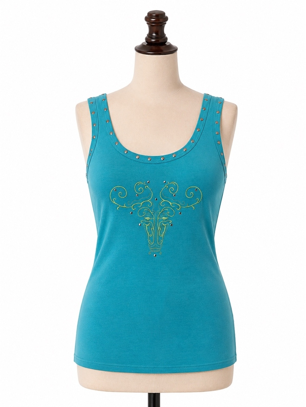 Y2K 20X Western Bull Skull Studded Turquoise Tank Top